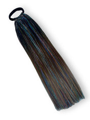 Black / Brunette / Blonde Natural Ombre with Rainbow Tinsel Hair Extension