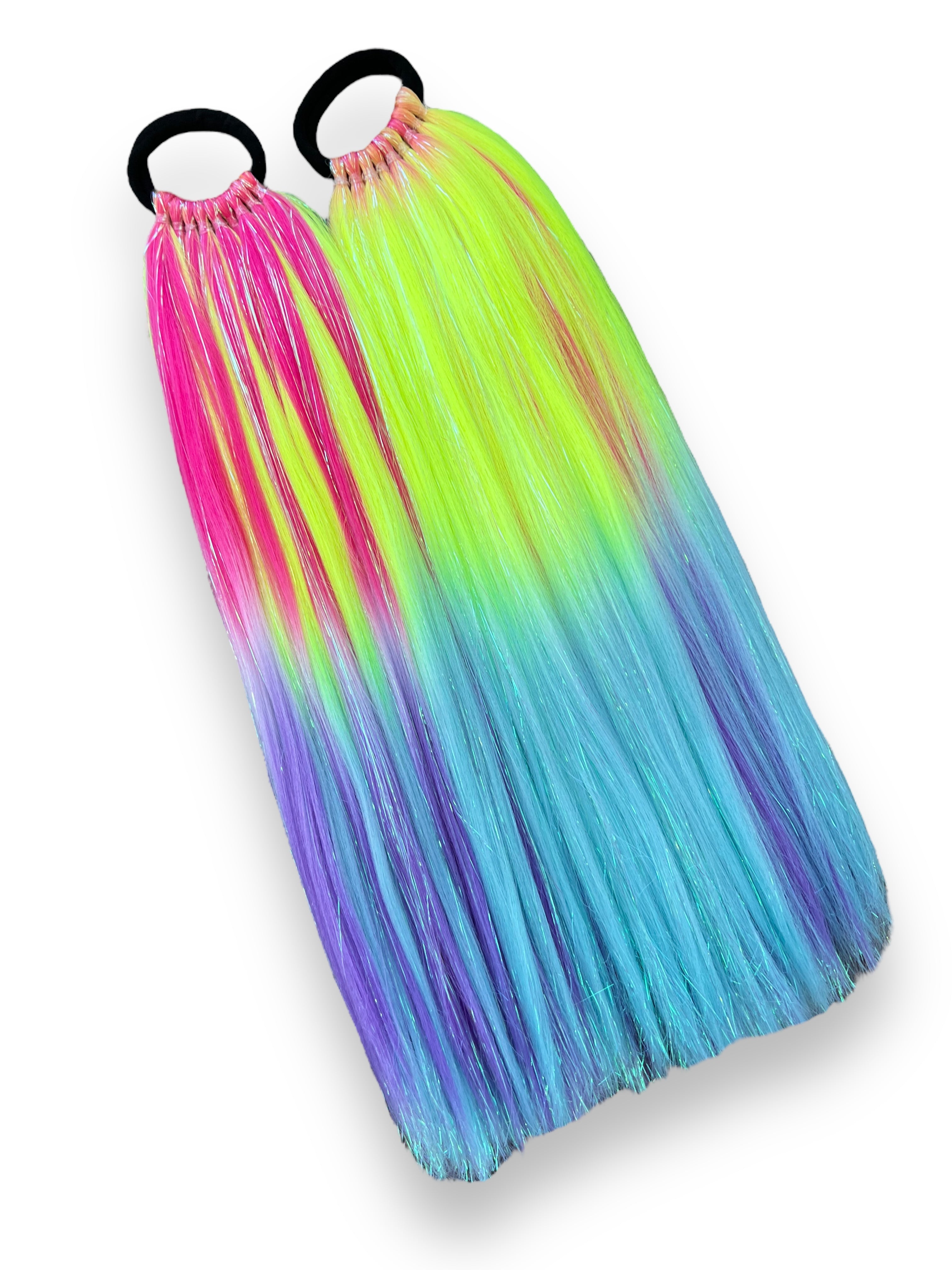 Multi Color Neon Acrobat - Short Ombre Tinsel Ponytail Extension