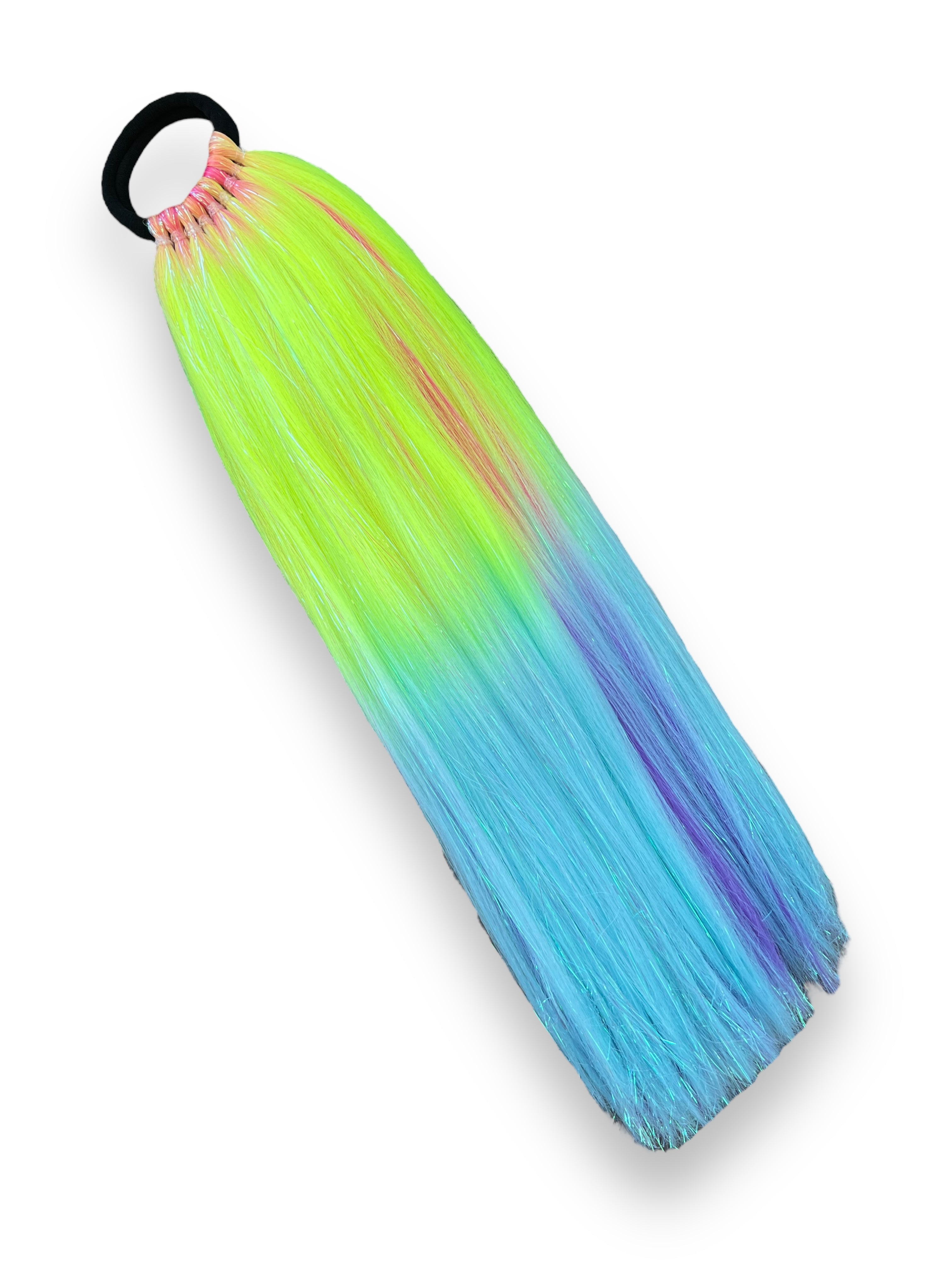 Light Green and Blue Acrobat - Short Ombre Tinsel Ponytail Extension