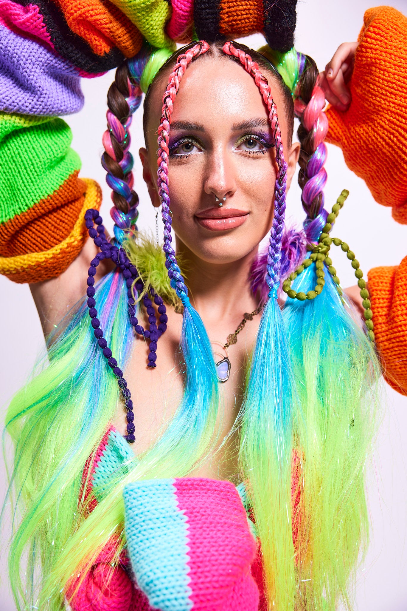 Funhouse - UV Rainbow Ombre Tinsel Braiding Hair