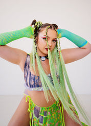 Woman with Fae - Sage Green Ombre Tinsel Braiding Hair