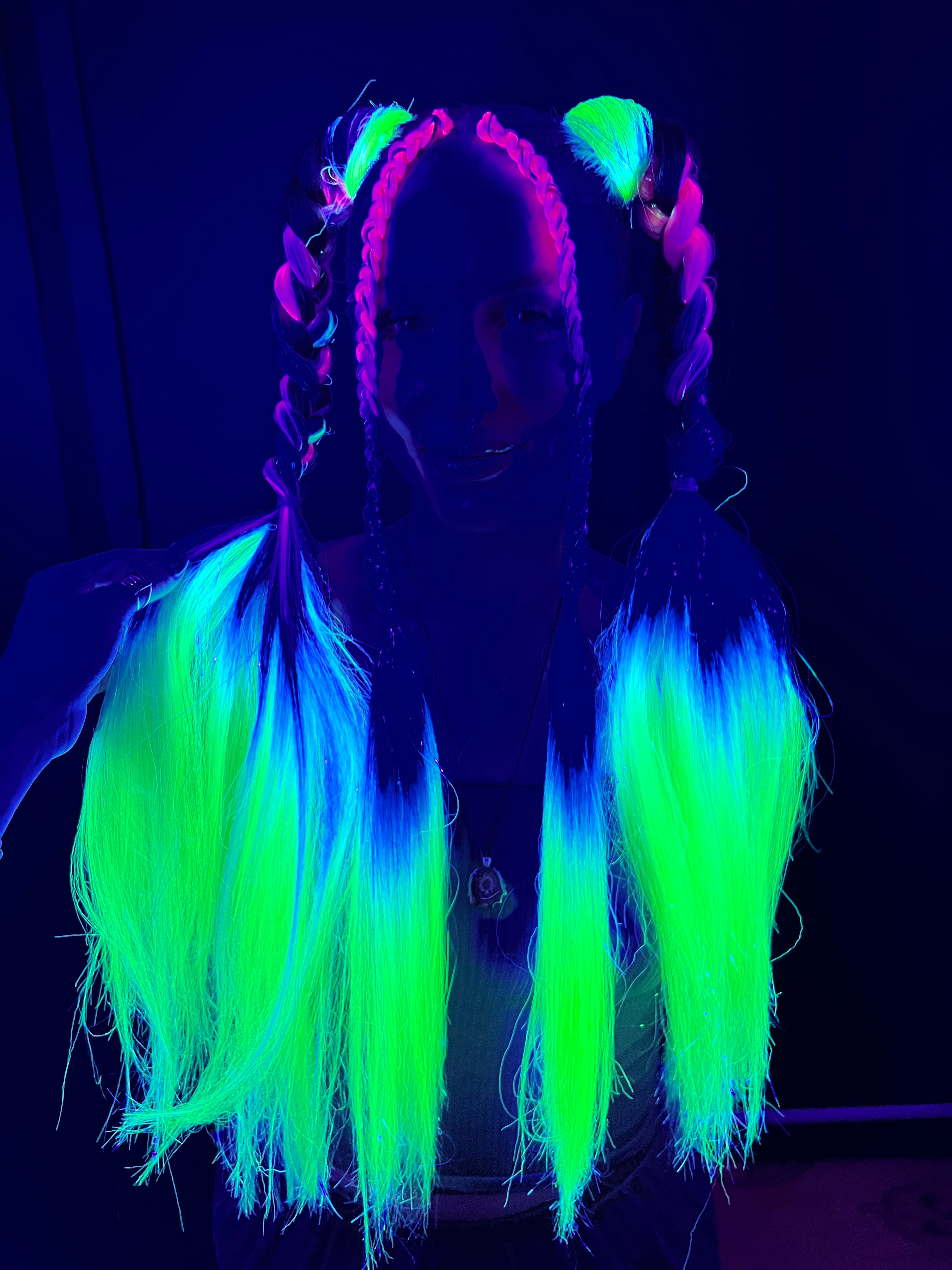 Funhouse - UV Rainbow Ombre Tinsel Braiding Hair