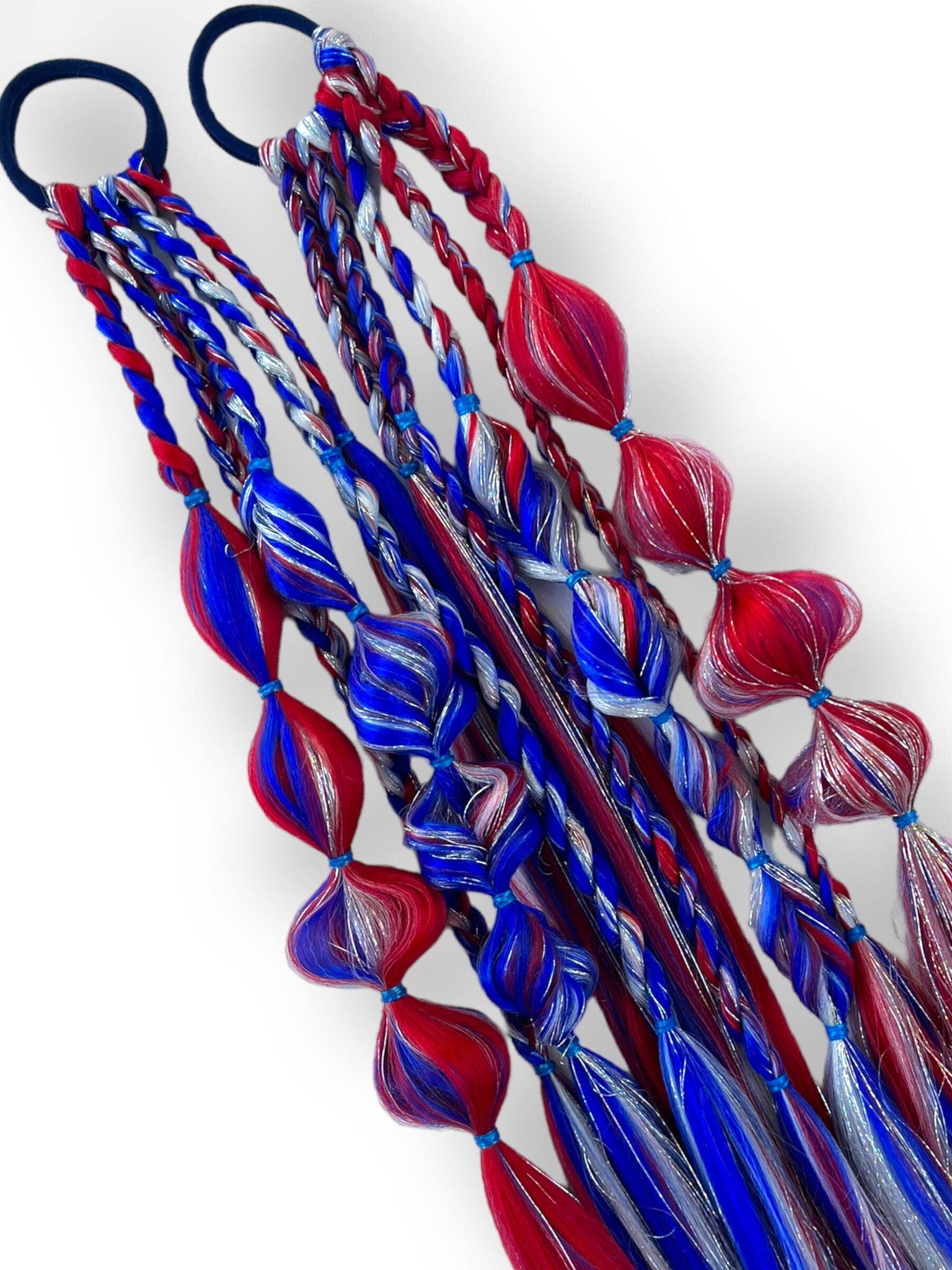 Blue & Red SPORTS - Tie-In Braid Extension Set of 2