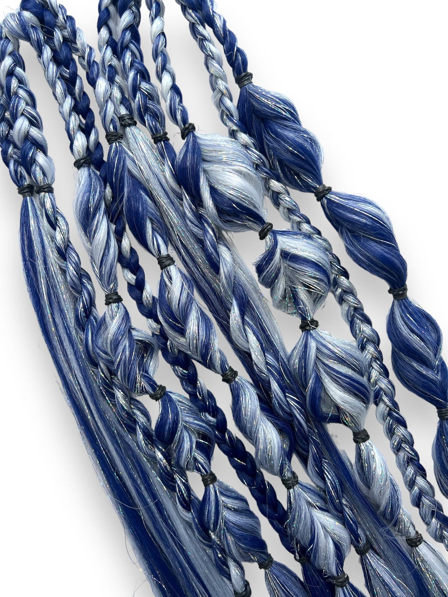 Blue & White SPORTS - Tie-In Braid Extension Set of 2