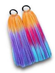 2 Purple/Pink/Orange/Blue with Iridescent Tinsel Ponytail Extensions