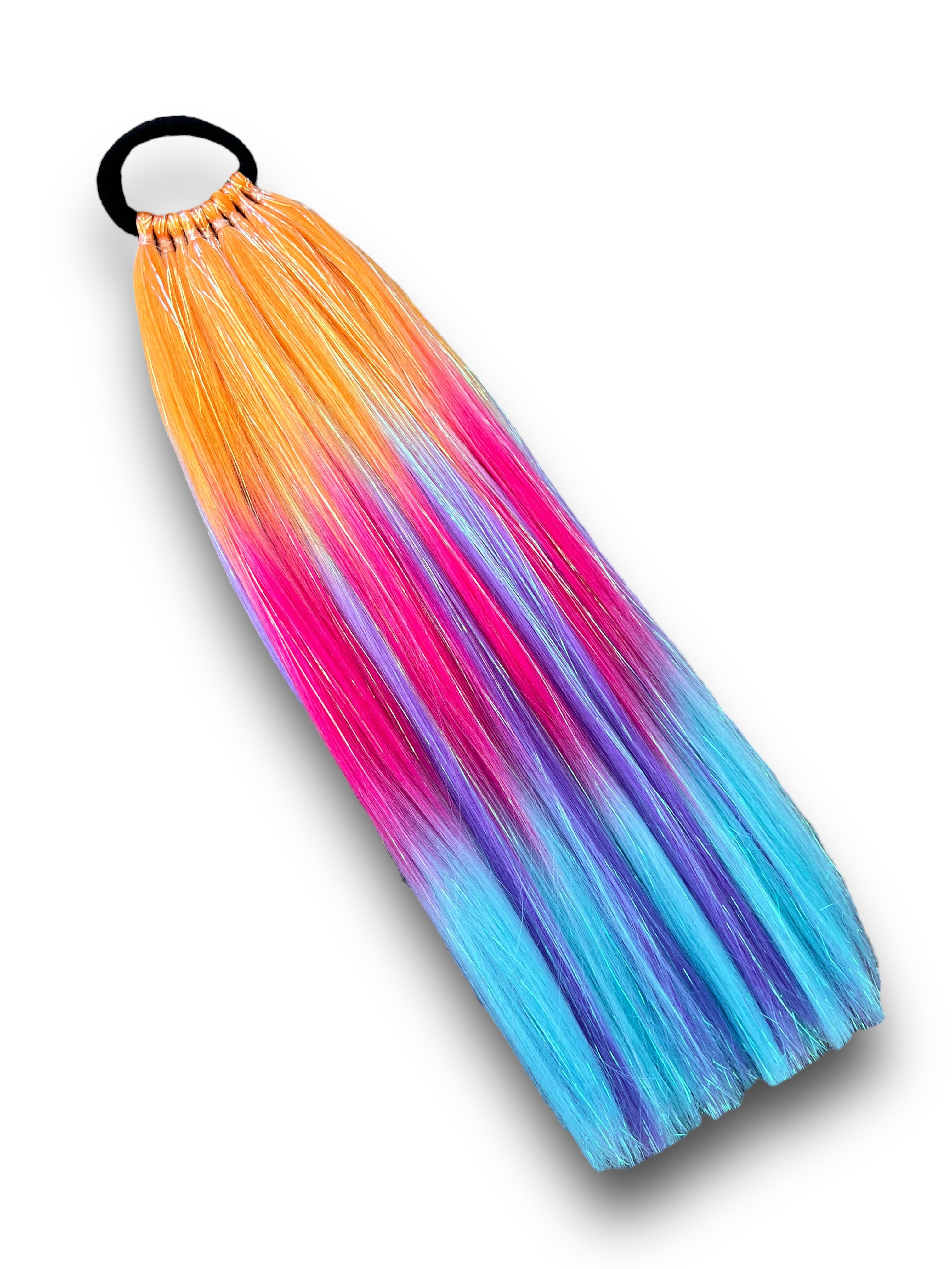 Purple/Pink/Orange/Blue with Iridescent Tinsel Ombre Ponytail Extension