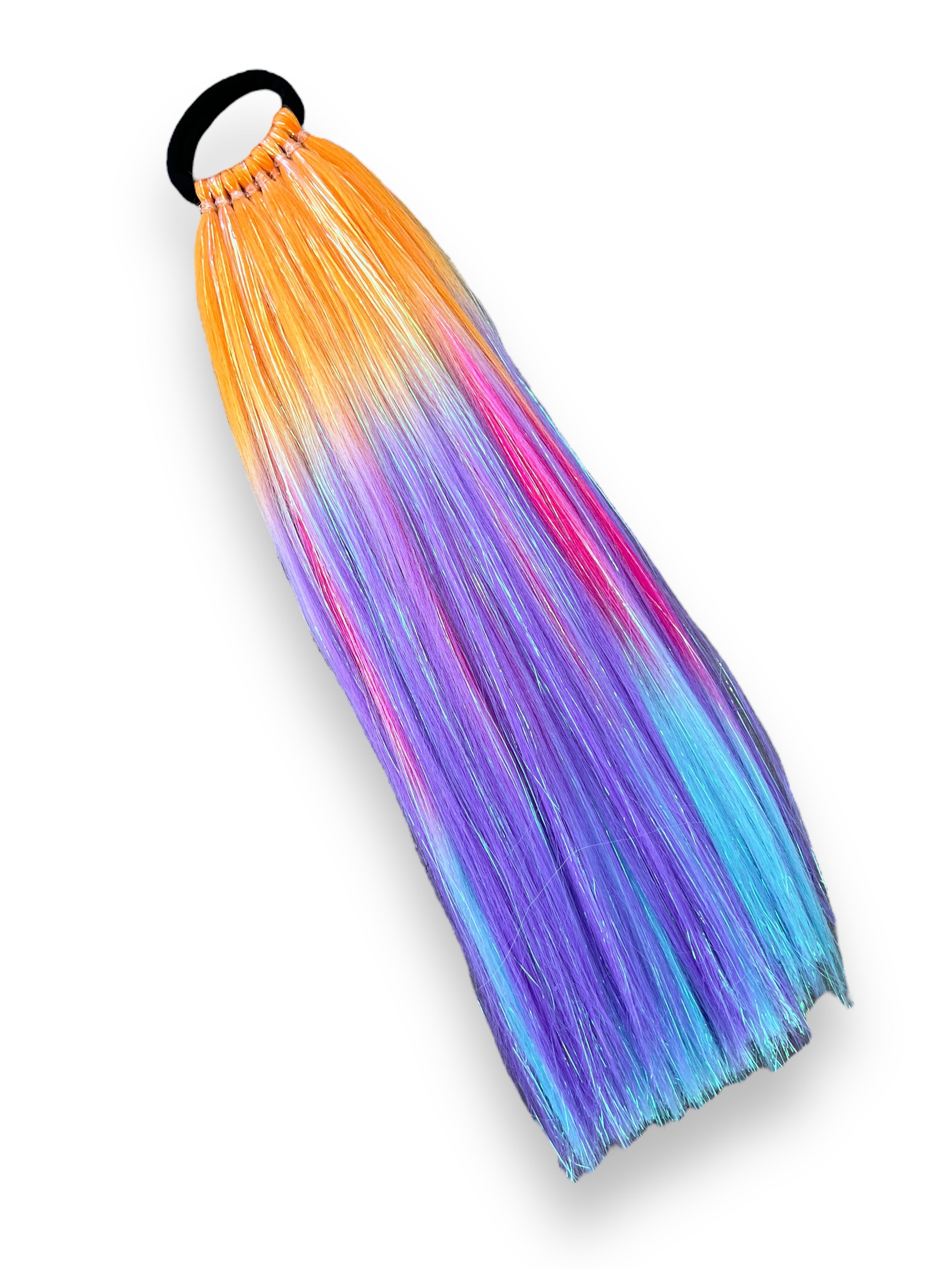 Purple/Pink/Orange/Blue with Iridescent Tinsel Ponytail Extension