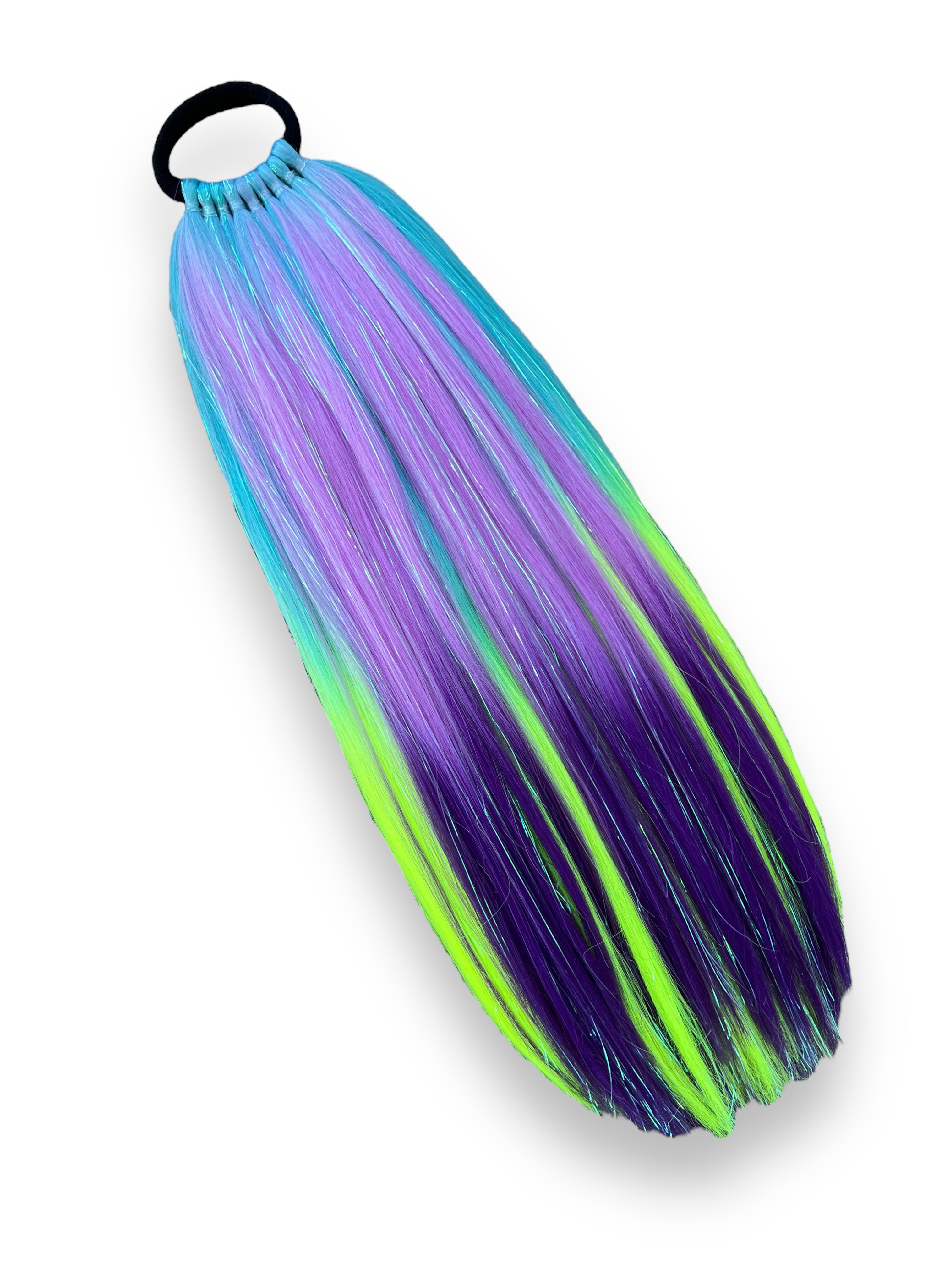  Venom Purple/Neon/Teal with Iridescent Tinsel Ponytail Extension