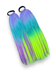 2 Neon Purple/Teal/Neon with Iridescent Tinsel Ponytail Extensions